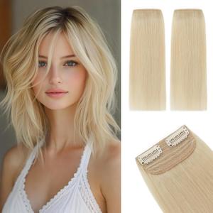 Rich Choices Short Clip in Hair Extensions Real Human Hair - 2PCS Remy Mini Clip ins Hairpiece for Women - Hairs Extensions for Thin Hairs 6 Inch #613 Bleach Blonde