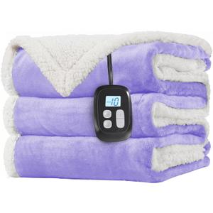 LaffyLo Electric Heated Blanket Full Size 72 x 84, Fast Heating Blanket, Dual-Sided Flannel Sherpa, 10 Heat Settings, 1-12 Hour Auto Off, Machine Washable, Light Purple