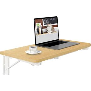 TEAMIX Wall Mounted Folding Table, Floating Desk for Small Spaces, Drop Leaf Dining Table for Kitchen Fold Down Laundry Shelf with Heavy-Duty Brackets (23.6"W x 11.8"D, Maple)