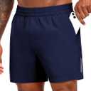 MIER Mens Running Shorts with 5 Inch Inseam, Quick Dry Athletic Shorts for Gym Workout Exercise Training, 3 Zipper Pockets (Blue, L)