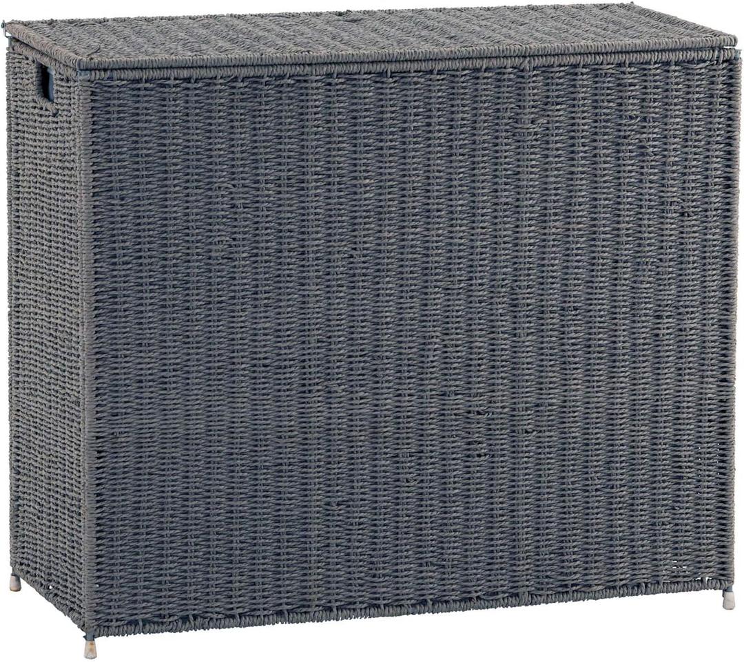 Household Essentials 3‑Compartment Seagrass Laundry Sorter Wicker Hamper, Gray