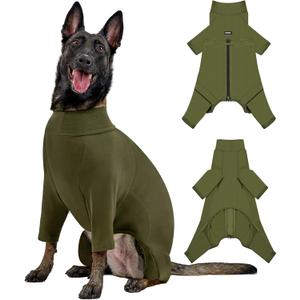 OneTigris Dog Pajamas - Breathable Modal Stretch Dog Clothes, Four-Legged Cold Weather Clothes, Anti-Shedding Suit Onesie with Back Locking Zipper and Adjustable Chest Drawcord (Green)