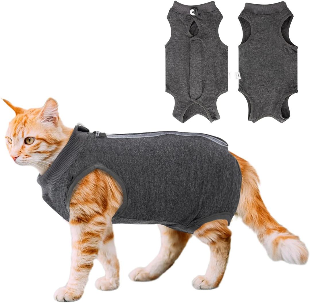 Cat Recovery Suit for Abdominal Wounds or Skin Diseases, Cat Onesie for Cats After Surgery Female Kitten Recovery Suit, Breathable E-Collar Alternative for Cats After Spay Anti Licking Wounds, Large