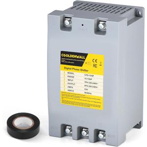 CGOLDENWALL Single Phase to 3 Phase Converter 15HP/11KW 53A 220V-240V Input/Output Digital Phase Shifter, 15HP/11KW Rated Load, 10HP/7.5KW Heavy Loads, One Converter for One Motor