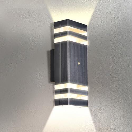 AUTOFAST Outdoor Lights for Porch, Modern Exterior Lighting Fixtures for House, Dusk to Dawn Garage Light, Wall Sconce with 5w LED Bulbs, IP65 Aluminums Waterproof Square Up and Down Patio Lights