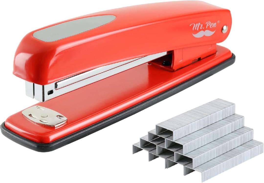 Mr. Pen- Stapler with Staples, Red, 1000 Staples, Desk Stapler, Metal, Standard, Stapler and Staple