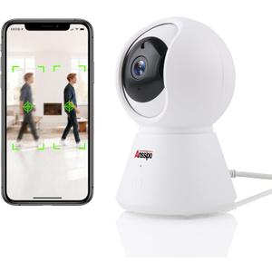 Indoor Camera 1080P Plug-in Wired, 24/7 Recording, 360Pan-Tilt Human Auto Tracking, Human Detection, 2-Way Audio Siren, Night Vision, Pet/Dog/Baby Security Camera with Phone App