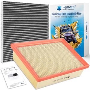 Cabin & Engine Air Filter Kit, CF11183 & CA10755, Lab Certified MERV 13, Pre-oiled, 2pcs, Specific for Jeep Grand Cherokee 3.6L/5.7L/6.4L (2011-21), Dodge Durango 3.6L/5.7L/6.4L (2011-23)