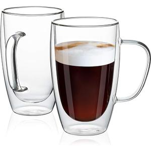MEWAY 16oz/2 pack Coffee Mugs, Thickened Clear Glass Double Wall Cup with handle for Coffee, Tea, Latte, Cappuccino (16 oz) MEWAY 16oz/2 pack Coffee Mugs, Thickened Clear Glass Double Wall Cup with handle for Coffee, Tea, Latte, Cappuccino (16 oz)