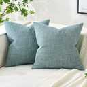 MIULEE Pack of 2 Decorative Linen Burlap Coastal Pillow Covers Farmhouse Boho Accent Pillowcases for Sofa Car Couch Bedroom Living Room Decor 18x18 Inch Teal