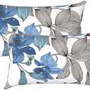 LVTXIII 12×20 Inch Outdoor Lumbar Pillows, Pack of 2 Water Repellent Lumbar Pillow with Inserts, Fluffy Decorative Garden Lumbar Cushions for Home Patio Coach Sofa Use, Clemens Noir Blue