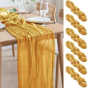 Asee'm 6pcs Cheesecloth Table Runner 120 Inches Long Gold Boho Gauze Cheese Cloth Runner 10FT Rustic Sheer Table Runners for Christmas Wedding Party Baby Shower Spring Easter Decoration