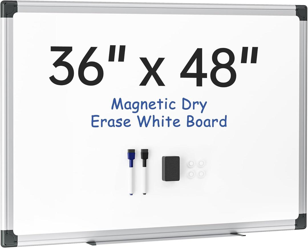 VUSIGN Magnetic Whiteboard 48" x 36", Large Dry Erase Board for Wall with Silver Frame, Wall-Mounted White Board for Office, Classroom & Home, Includes Markers, Magnets and Eraser