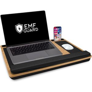 Faraday Lap Desk  EMF Blocking Bamboo Laptop Tray with 4-Layer Shield, Memory Foam Cushion, Leather Mouse Pads, Device Slots & Grounding Cable  Radiation Shield for Home or Couch