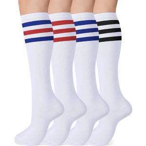 Knee High Socks for Women 4 Pairs, Cotton Long Dress Socks, 12