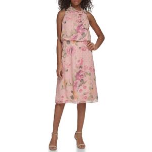 Jessica Howard Women's Fit and Flare Midi Dress with Tie Neck in Chiffon Lurex 8