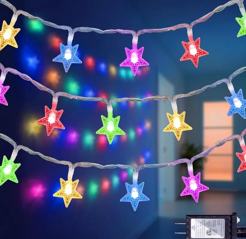 Star String Lights 360 LED 132FT,8 Modes Plug in Star Fairy Lights with Timer & Memory, Indoor Outdoor Star Christmas Lights for Birthday Party Bedroom Wedding Home Classroom Decor Multicolor