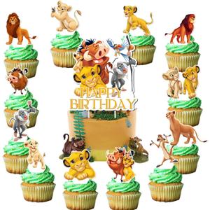 25Pcs Lion-King Birthday Party Supplies Pack Includes 1 Cake Topper 24 Cupcake Toppers for Lion-King Party Supplies