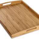 Joy&Grace Bamboo Serving Tray with Handles, Dinner Food Tray for Bed Breakfast Eating and Serving, for Coffee Table Ottoman TV, Decorative Wood Large Charcuterie Platter 16.8 x 12.5 inch 1 Pack