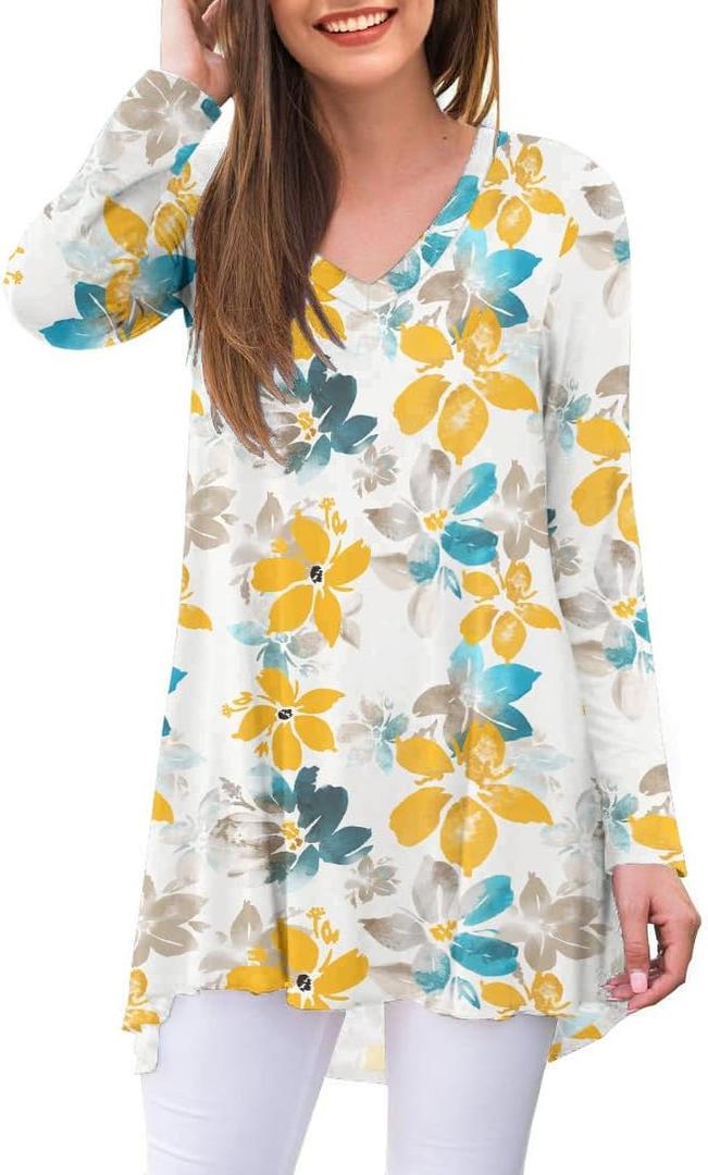 AWULIFFAN Women's Fall Long Sleeve V-Neck T-Shirt Sleepwear Tunic Tops Blouse Shirts (XXL)