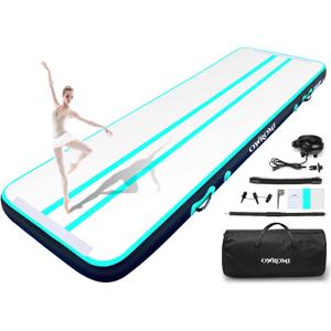 Inflatable Air Gymnastics Mats for Tumbling, 10ft/13ft/16ft/20ft Tumble Track Tumbling Mats for Kids, 4/8 Inches Thick Training Mat with Electric Pump Gymnastics Equipment for Kids Mat (Mint Green/Black)