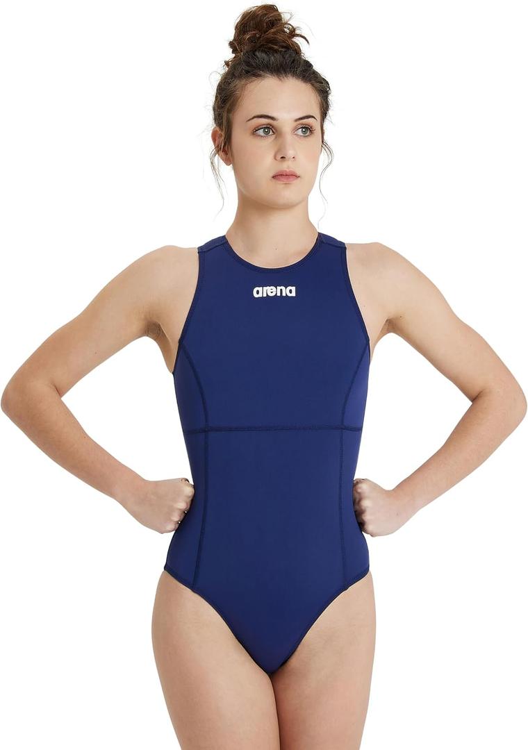 ARENA Women’s Water Polo Swimsuit Training and Game One Piece Bathing Suit Water Sports Pool Accessories for Players, Navy/White, US Size 26