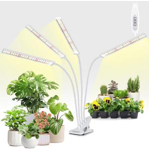 FOXGARDEN Luces de plantas para cultivo en interiores, luz de crecimiento de espectro completo con temporizador de 4/8/12 H, lmpara de cultivo de cuatro cabezales 208 LED con cuello de cisne flexible