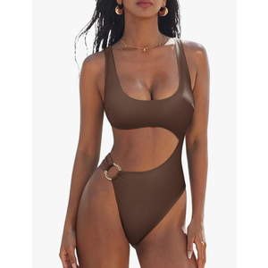 SUUKSESS Women Sexy One Piece Tummy Control Swimsuit Cutout Backless Bathing Suit, M