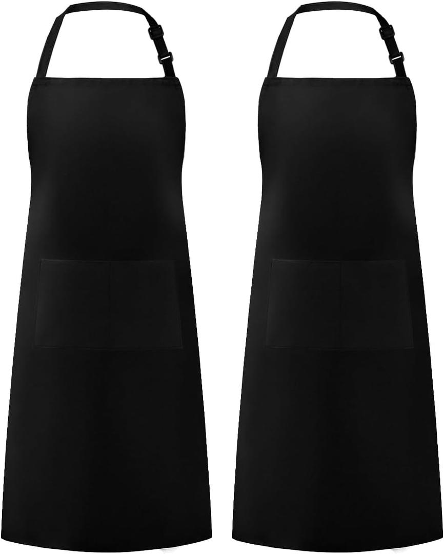 Syntus Adjustable Bib Apron with 2 Pockets Cooking Kitchen Aprons for Women Men Chef (Basic Black)