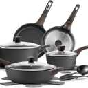 SENSARTE Pots and Pans Set Non stick, Non toxic Healthy Induction Cookware Sets, 14 Pcs Non Stick Kitchen Cooking Set with Frying Pans Set & Saucepan, PFOA PFOS Free, Black (Large)
