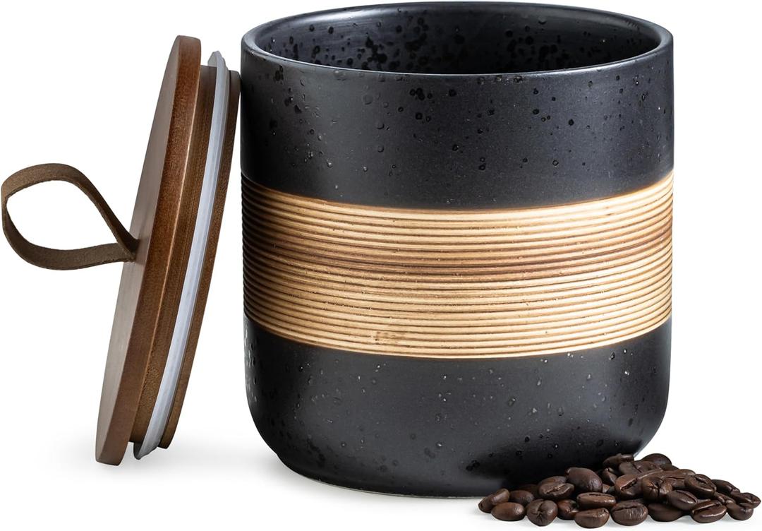 Miamolo Spice Jars with Lid, Coffee Container Kitchen Food Storage Jars for Spice Sugar Tea Bag, Stackable Decorative Jars for Countertop, Black & 37 fl.oz