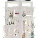 Wooden rotating Jewelry Display Stand with Removable 48 Hooks advertising board, For Earring Cards necklace bracelet Keychain Jewelry Organizer For Selling For vendor events (White)