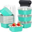 LNYZQUS 5oz Square Cupcake Pan with Lids 40 Pack, Aluminum Foil Muffin Pan Mini Cake Cups,Disposable Ramekins Brownie Baking Pans Cupcake Liners Muffin Tin-Cyan Blue