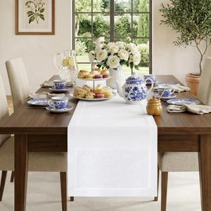 Classic Linen by D'Moksha White Table Runner 48 Inches, 100% Pure Linen, Coffee Table Runner, 14 x 48 Inch for Dresser Tables- Mothers Day, Spring, Summer, Memorial Day