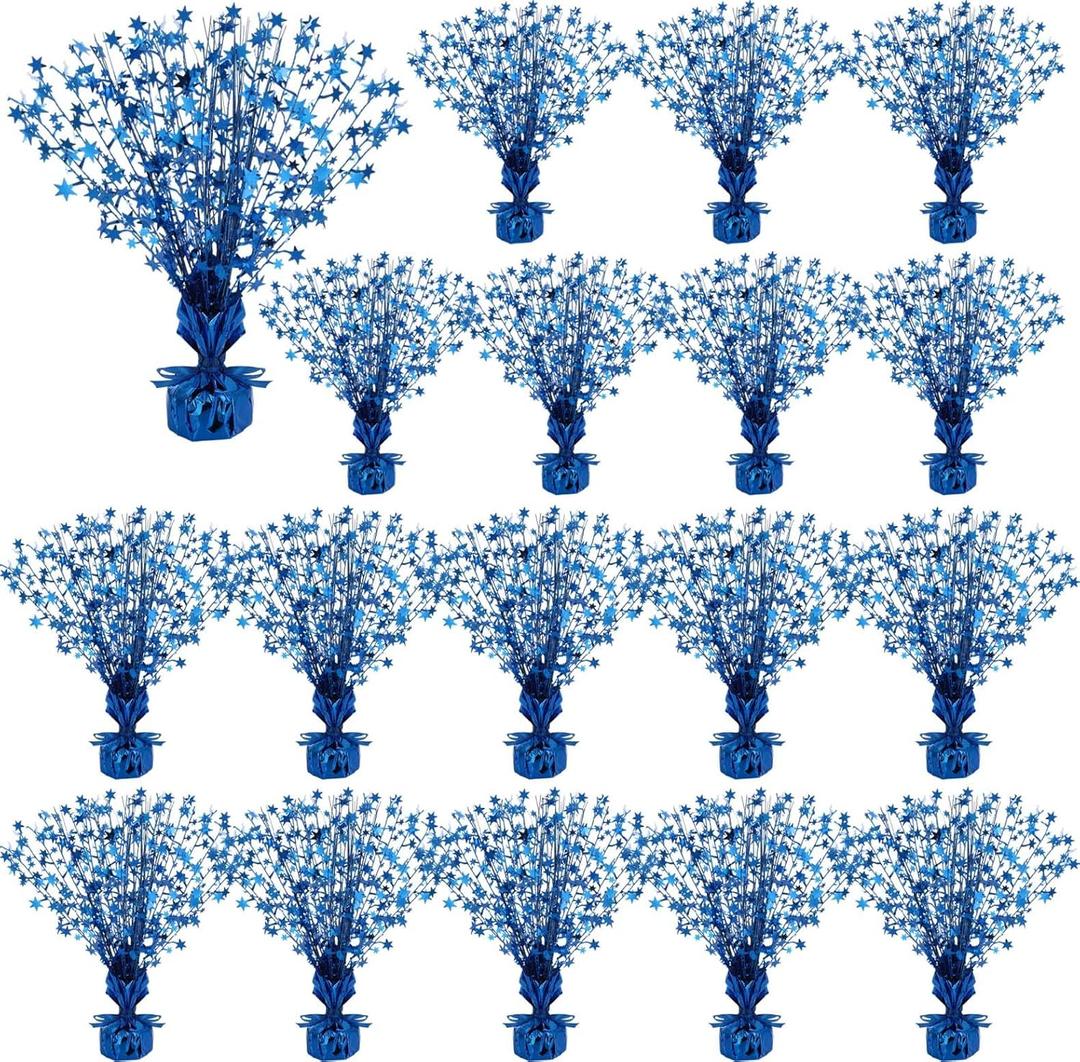 Crowye 18 Pcs Foil Spray Centerpiece Table Decoration Party Star Burst Metallic Graduation Table Centerpieces for Spring Party Birthday Season Wedding Holiday(Blue)