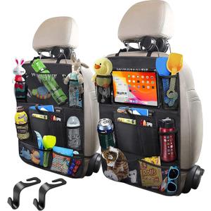 Car Storage Organizer 2 PCS, Car Backseat Organizer for Kids Durable Waterproof Oxford Fabric with Touchable Tablet Holder 8 Mesh Pockets and 2 Pockets for Snacks Toys, Car Travel Accessories