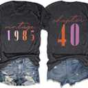 40th Birthday Shirts for Women Vintage 1985 T Shirt Casual Short Sleeve Birthday Party Outfits Tops (XX-Large, N-dark Gray)
