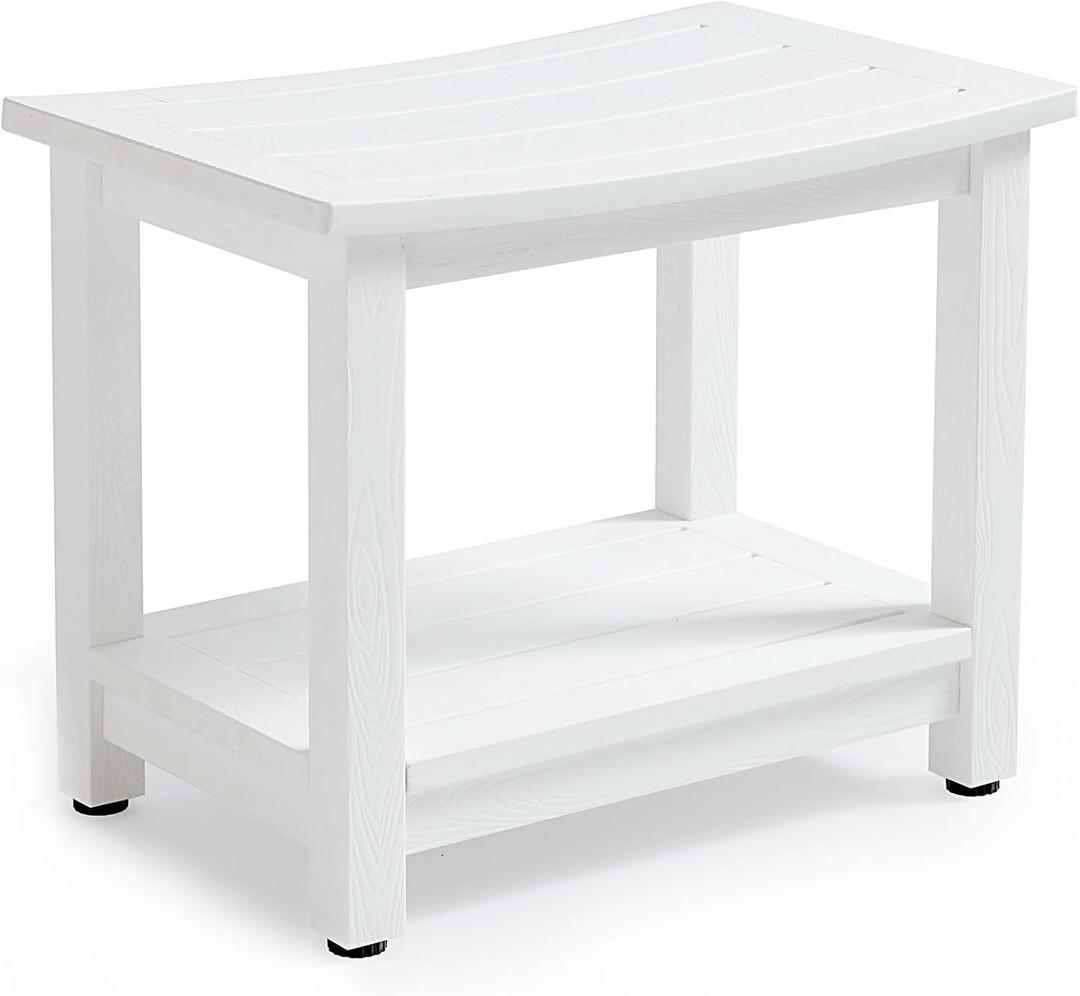 KaimuBench Heavy Duty Shower Bench for Inside Shower, White Poly Shower Stool Seat for Shaving Legs or Spa Bath Seat, Waterproof Plastic Shower Chair Seat with Adjustable Feet, Non-Slip, Size: L (21.3*14*17.3'')