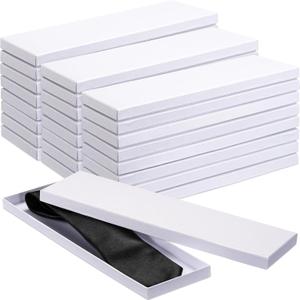 Shinylin 24 Pcs Gift Wrap Tie Boxes Valentines Men Women Sock Scarves Gifts Boxes with Lids 14 x 4.3 x 0.75'' Bulk Cardboard Paper Gift Box for Valentines Birthday Wedding Engagement (White)