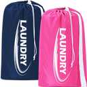 Sylfairy 2 Pack XL Laundry Bag with Strap, Heavy Duty Travel Laundry Bag, Durable Rip-Stop Dirty Clothes Shoulder Bag with Drawstring, Easy Fit a Laundry Hamper or Basket