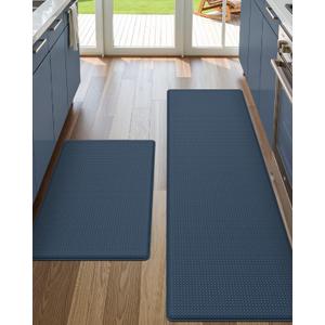 DEXI Kitchen Floor Mats Cushioned Anti Fatigue,17x29+17x59, Standing Runner Rug Waterproof, Comfort Memory Foam Padded for Front Sink Laundry Set of 2, Navy (Dark Blue)