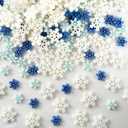 100Pcs Mini Snowflake Ornament Christmas Decorations- Glitter Resin White and Blue Snowflakes Christmas Craft Embellishment for DIY Craft Xmas Tree Winter Party Table Decor (3 Sizes)