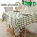 Laolitou Spring Checkered Tablecloth Rectangle Washable Heavy Duty Buffalo Plaid Table Cloth with Tassel Cotton Linen Gingham Table Cover for Holiday Picnic Kitchen Dining Room, Green, 86 Inch, 86" x 55"