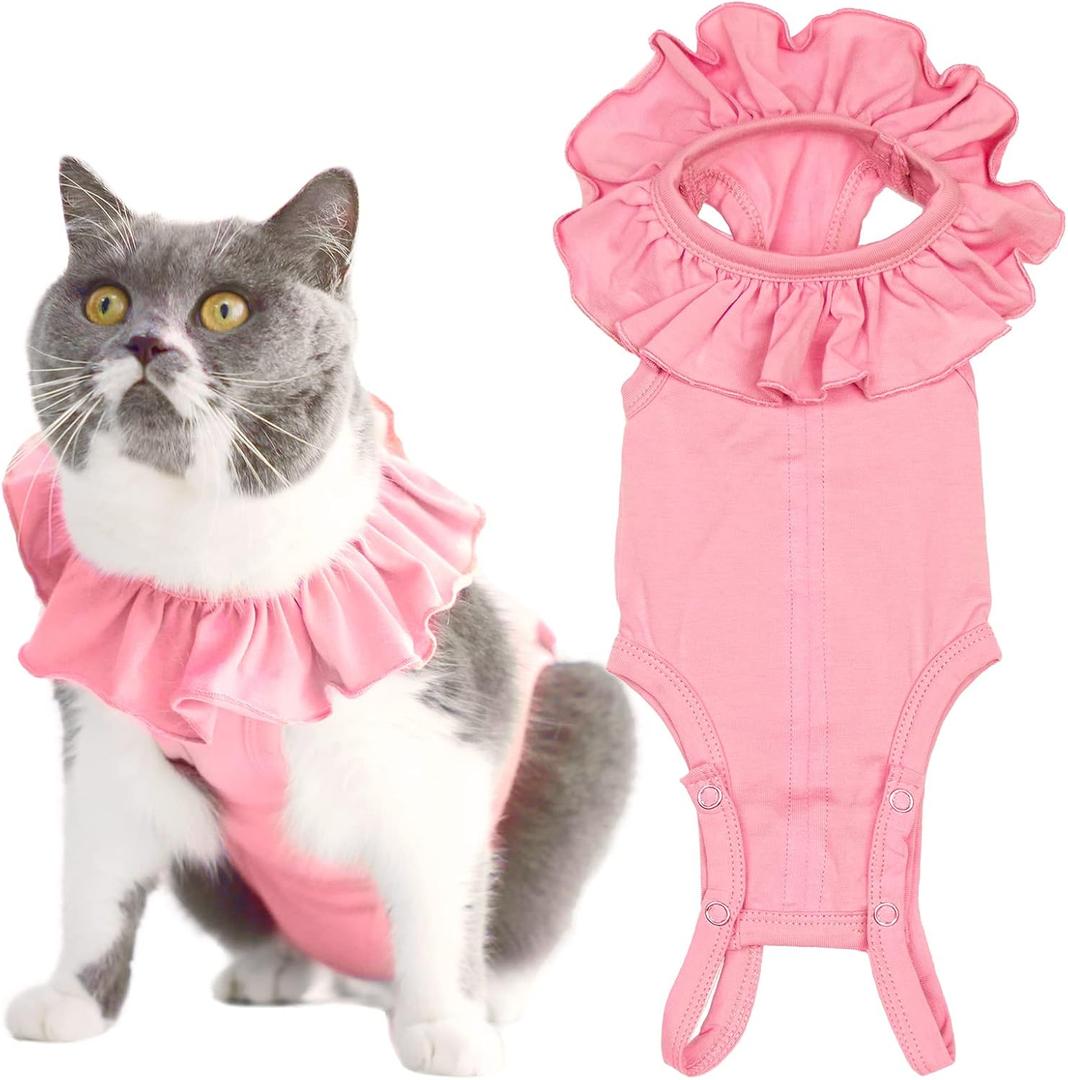 Cat Recovery Suit for Abdominal Wounds and Skin Diseases, Breathable Surgical Recovery Shirt After Surgery Wear Anti Licking Wounds,E-Collar Alternative for Cats Pet Kitten(RSC01-pink-m), M