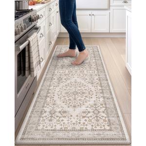 DEXI Kitchen Floor Mats Cushioned Anti Fatigue Runner Rug, 23x59 | Beige/White Soft Comfort Memory Foam, Easy Care, Waterproof, Standing Padded for Front Sink Laundry Office Farmhouse, 59"L x 23"W x 0.4"Th