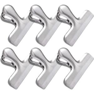 6 Pack Bag Clips, Stainless Steel Chip Clip, Chip Clips Bag Clips Food Clips, Bag Clips for Food, Heavy Duty Air Tight Seal Kitchen Clips Snack Clips Food Bag Clamp Clips (Silver)