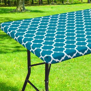 Smiry Rectangle Picnic Table Cover, Waterproof Elastic Fitted Camping Tablecloths for 5 Foot Tables, Wipeable Flannel Backed Vinyl Tablecloth Protector for Indoor, Outdoor (Turquoise, 30x60 Inches)