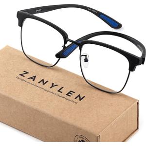 Blue Light Glasses Men Rectangle Large Browline Computer Gaming Glasses Blue Blocker Anti-Glare UV400 Protection Clear Lens (52179-black)