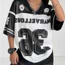 Verdusa Women's Y2k Jersey Shirt Baggy Shirt Oversized Tshirts Leopard Print V Neck Tshirt Tops (S)