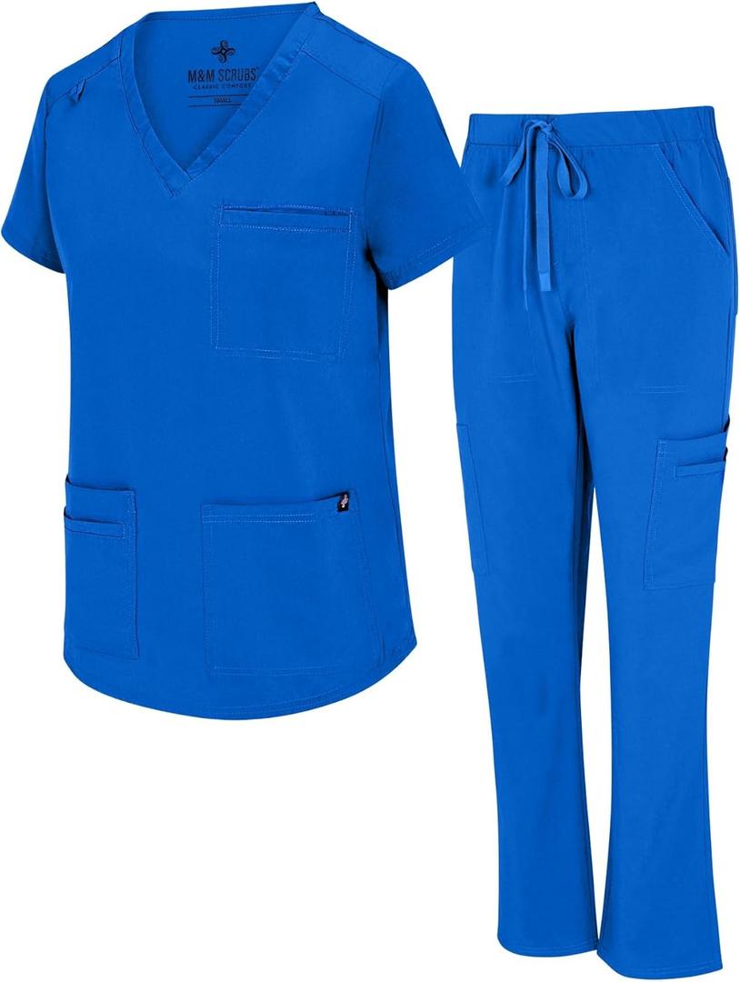 Natural Uniforms Womens 11 Pocket Cool Stretch Cargo Scrub Set with Regular and Petite Sizes (Medium, True Royal Blue)